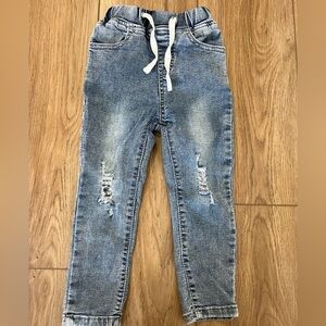 Little Bipsy Distressed Blue Jeans with White Drawstring